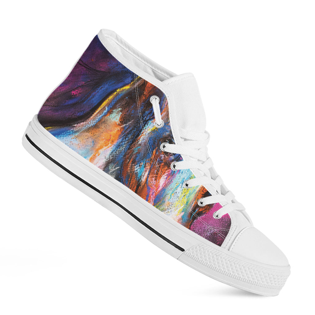 Colorful Horse Painting Print White High Top Shoes