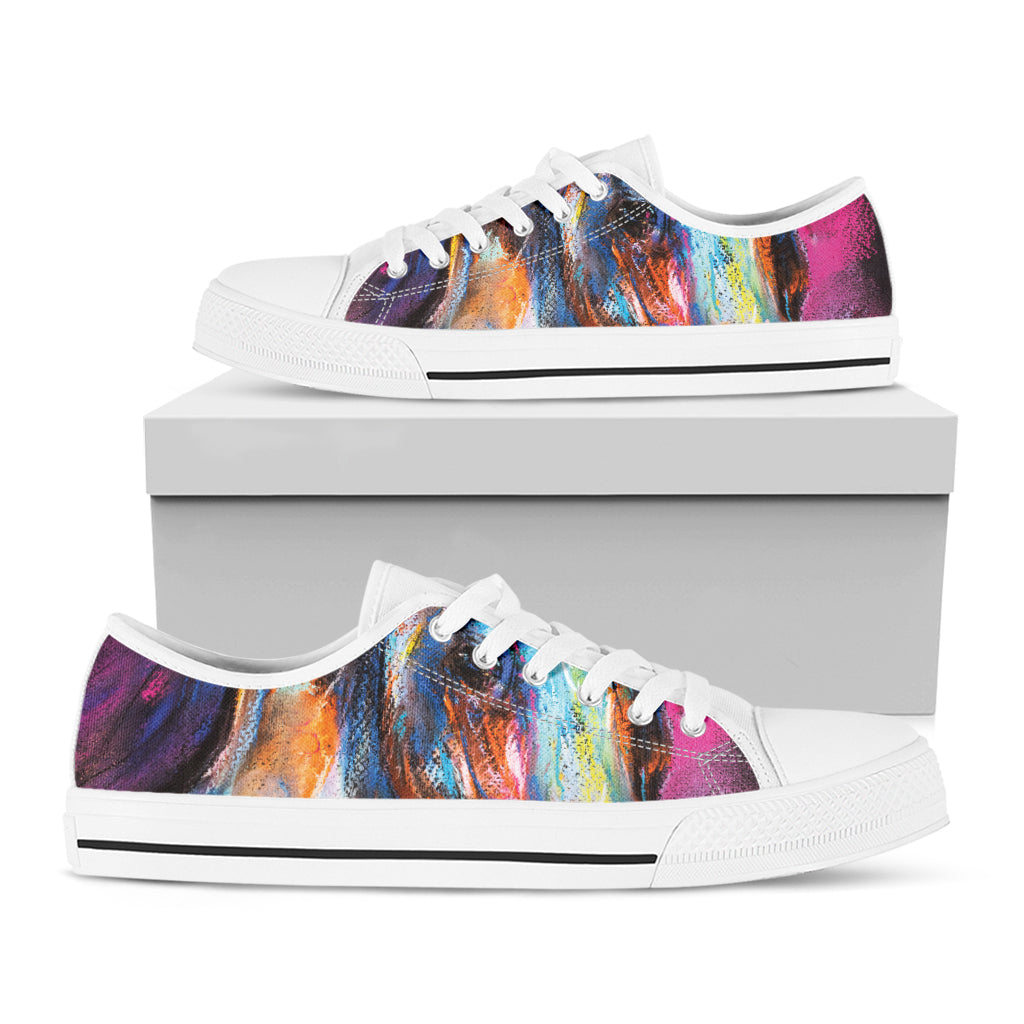 Colorful Horse Painting Print White Low Top Shoes