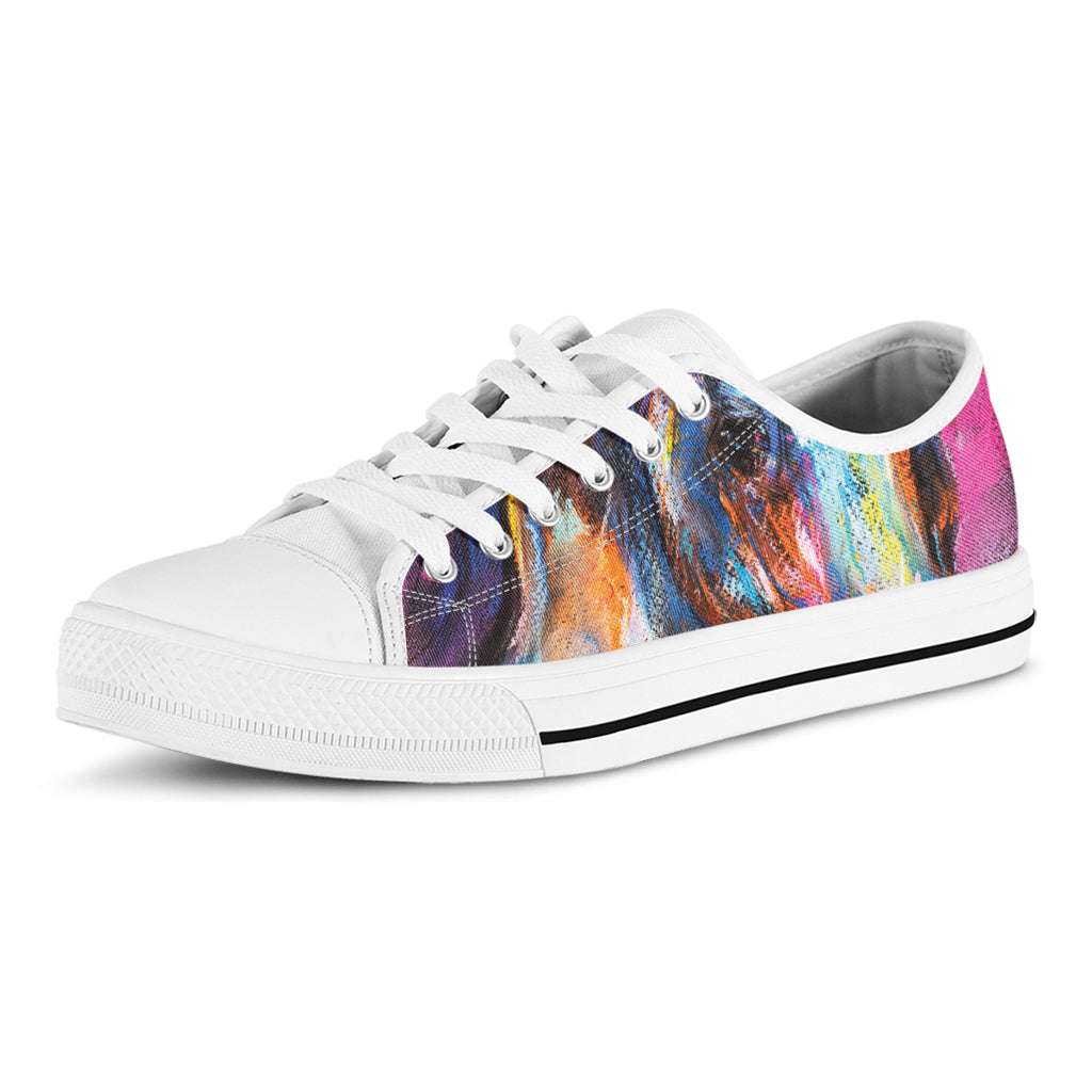 Colorful Horse Painting Print White Low Top Shoes
