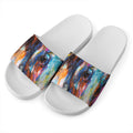 Colorful Horse Painting Print White Slide Sandals