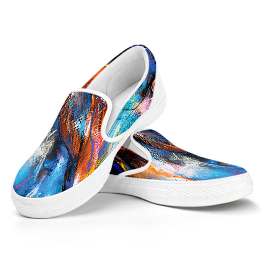 Colorful Horse Painting Print White Slip On Shoes
