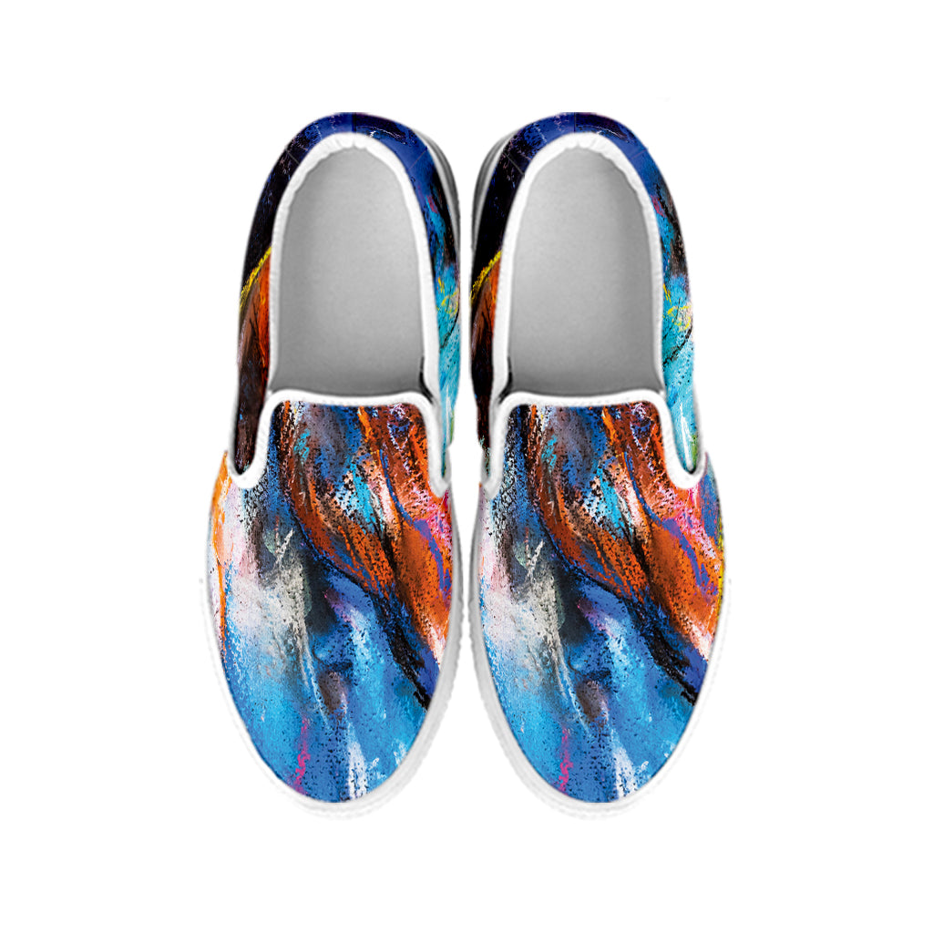 Colorful Horse Painting Print White Slip On Shoes
