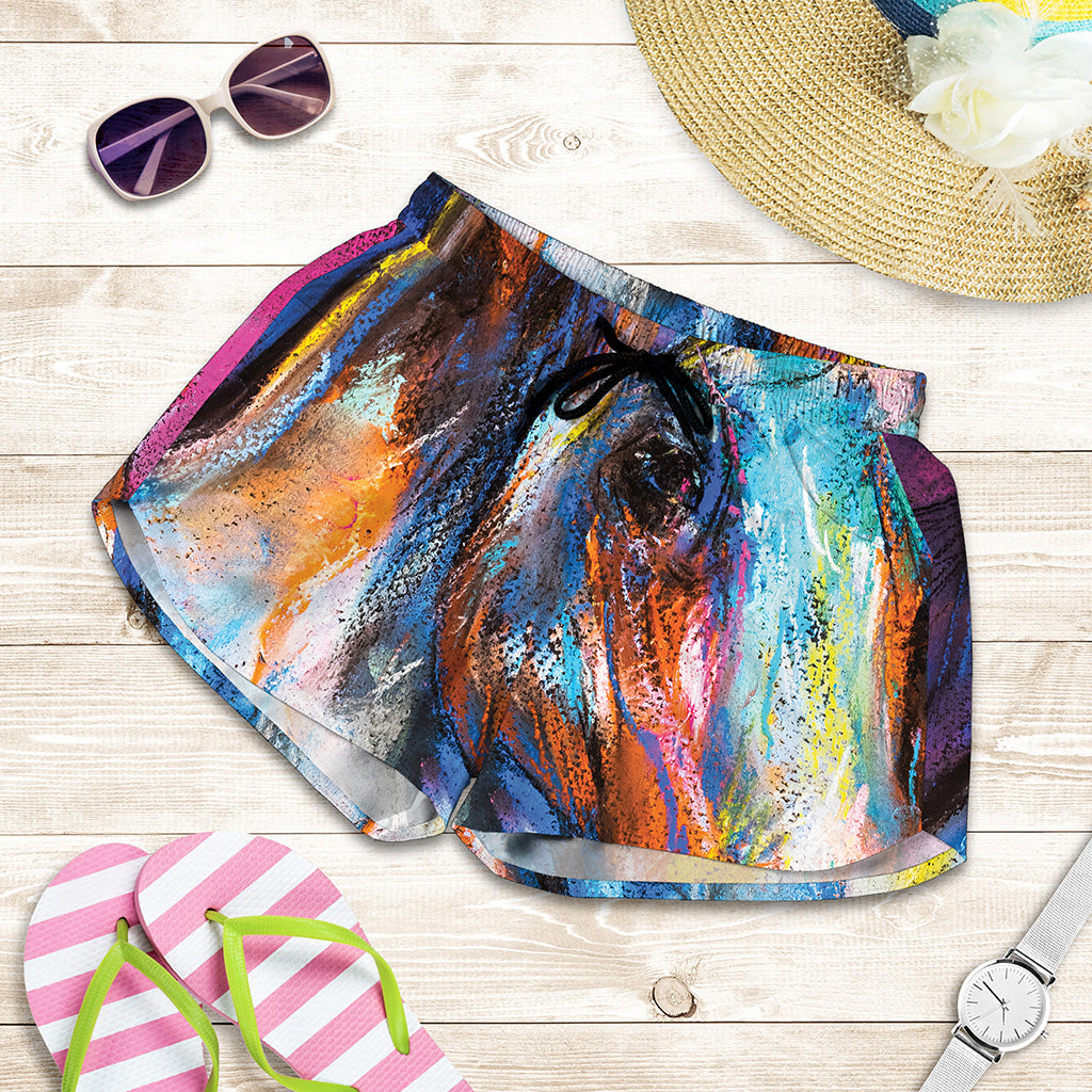Colorful Horse Painting Print Women's Shorts