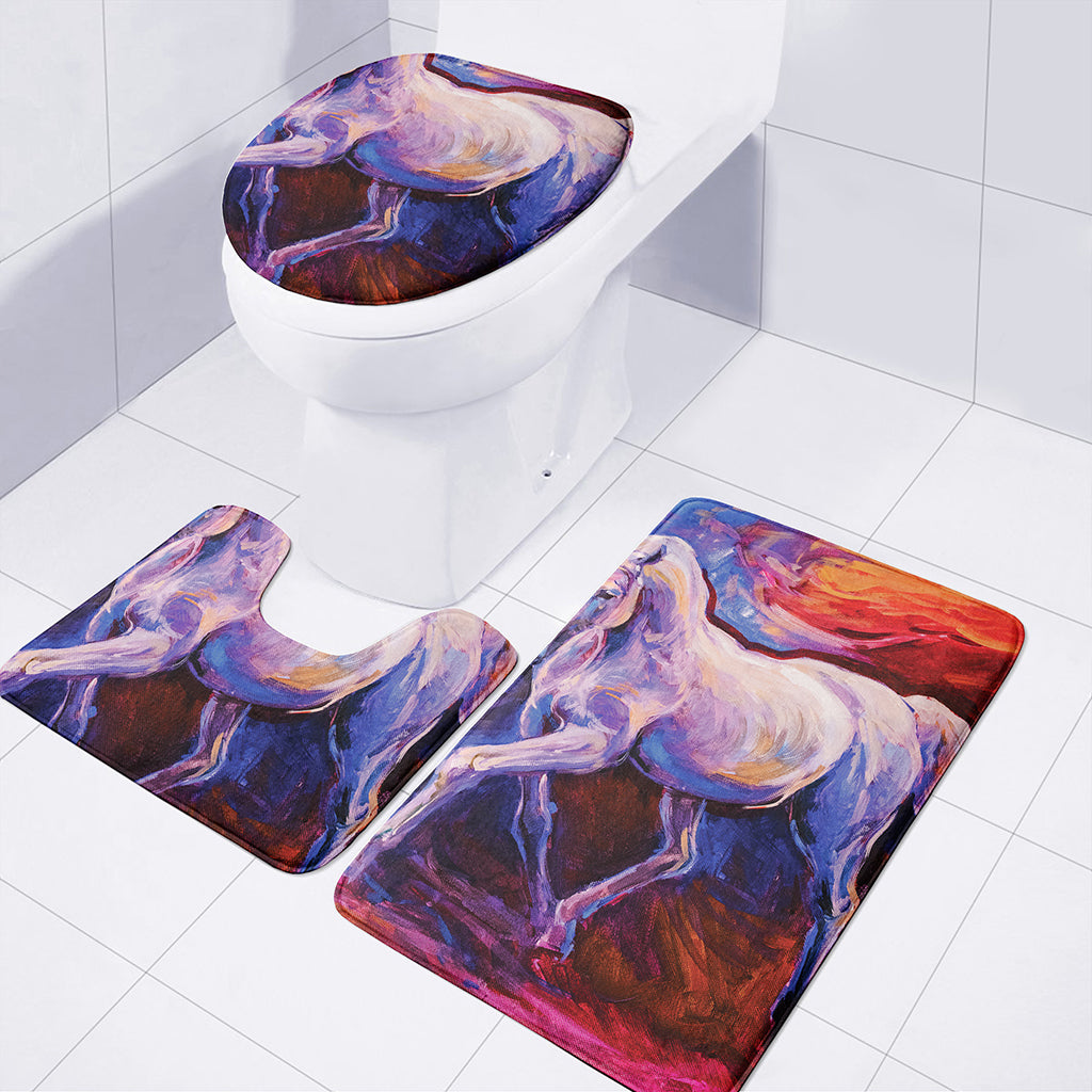 Colorful Horse Portrait Print 3 Piece Bath Mat Set