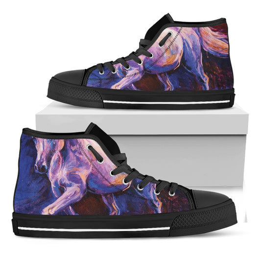 Colorful Horse Portrait Print Black High Top Shoes