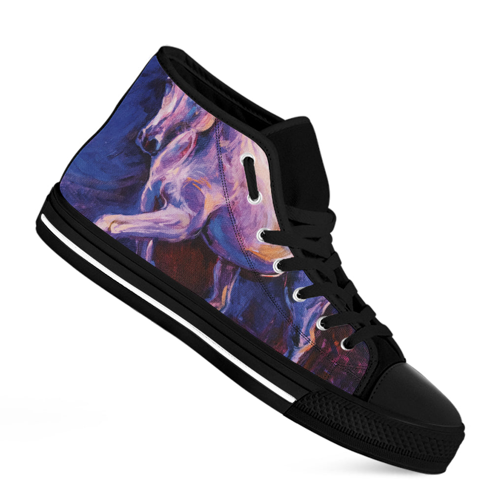 Colorful Horse Portrait Print Black High Top Shoes