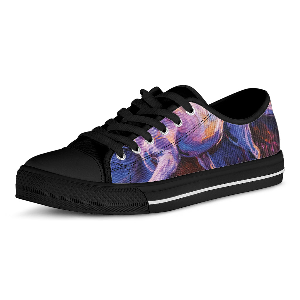 Colorful Horse Portrait Print Black Low Top Shoes 