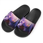 Colorful Horse Portrait Print Black Slide Sandals