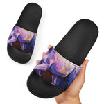 Colorful Horse Portrait Print Black Slide Sandals