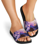 Colorful Horse Portrait Print Black Slide Sandals