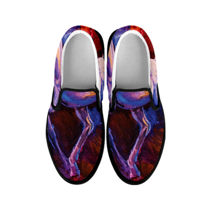 Colorful Horse Portrait Print Black Slip On Shoes