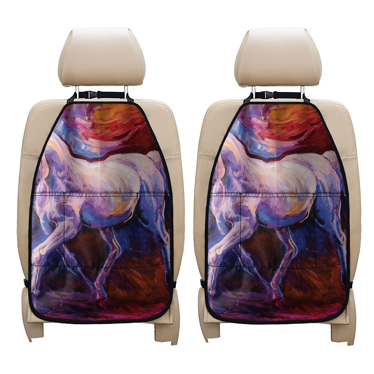 Colorful Horse Portrait Print Car Seat Organizers
