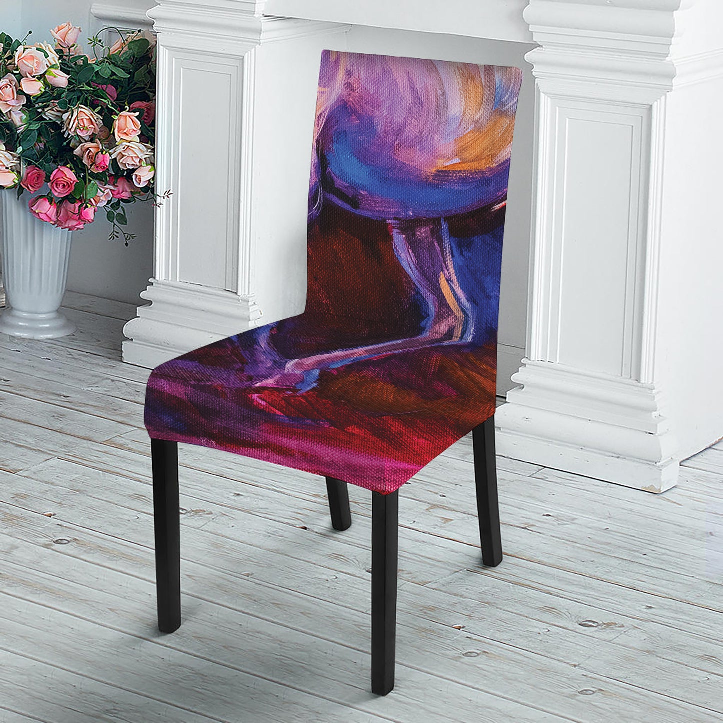Colorful Horse Portrait Print Dining Chair Slipcover