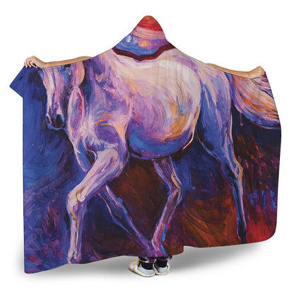 Colorful Horse Portrait Print Hooded Blanket