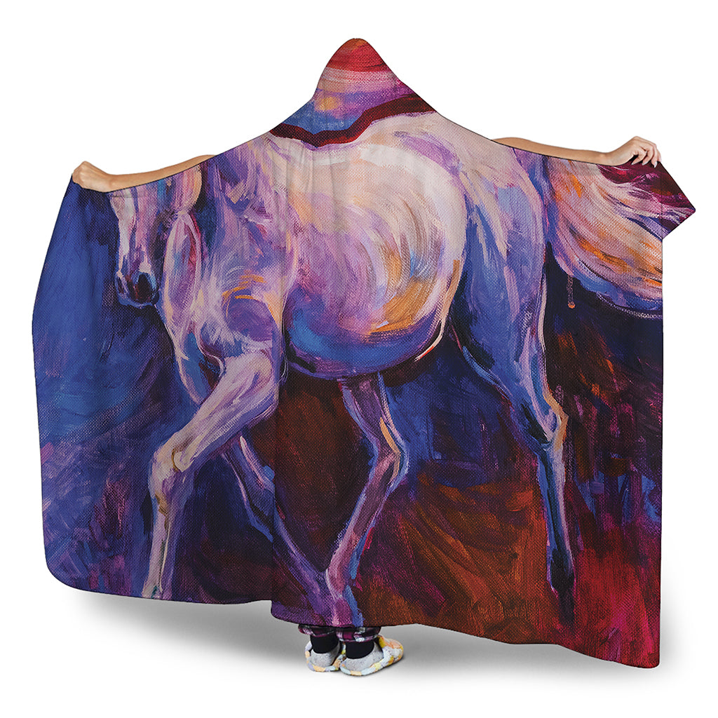 Colorful Horse Portrait Print Hooded Blanket