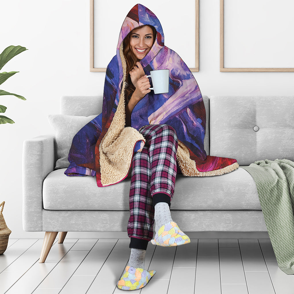 Colorful Horse Portrait Print Hooded Blanket