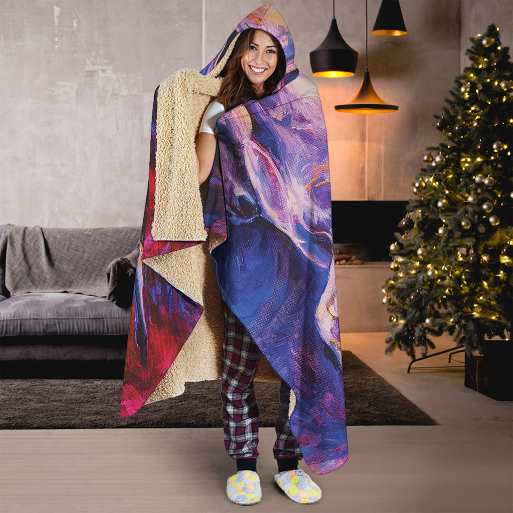 Colorful Horse Portrait Print Hooded Blanket