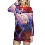 Colorful Horse Portrait Print Pullover Hoodie Dress