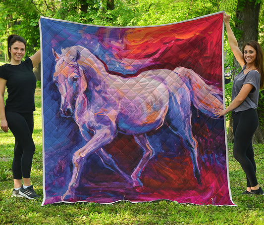 Colorful Horse Portrait Print Quilt