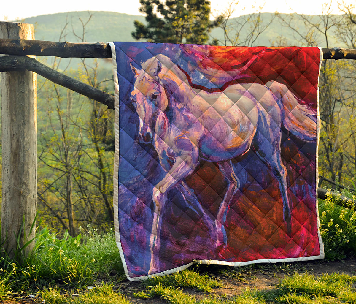 Colorful Horse Portrait Print Quilt