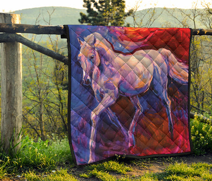 Colorful Horse Portrait Print Quilt