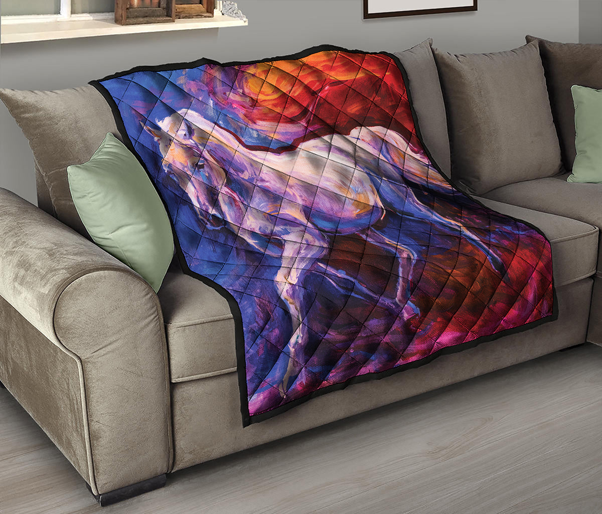 Colorful Horse Portrait Print Quilt
