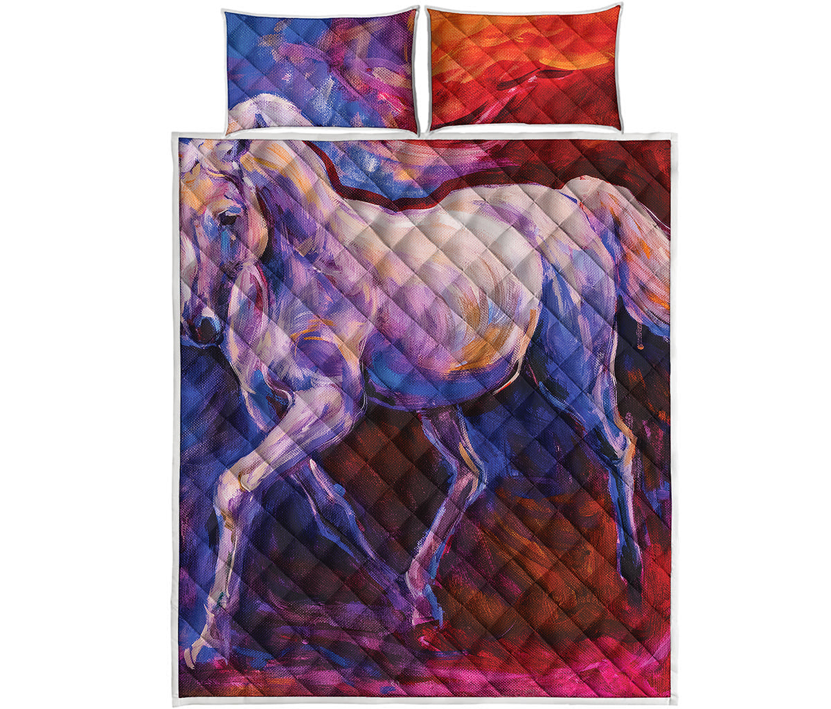 Colorful Horse Portrait Print Quilt Bed Set