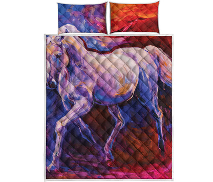 Colorful Horse Portrait Print Quilt Bed Set