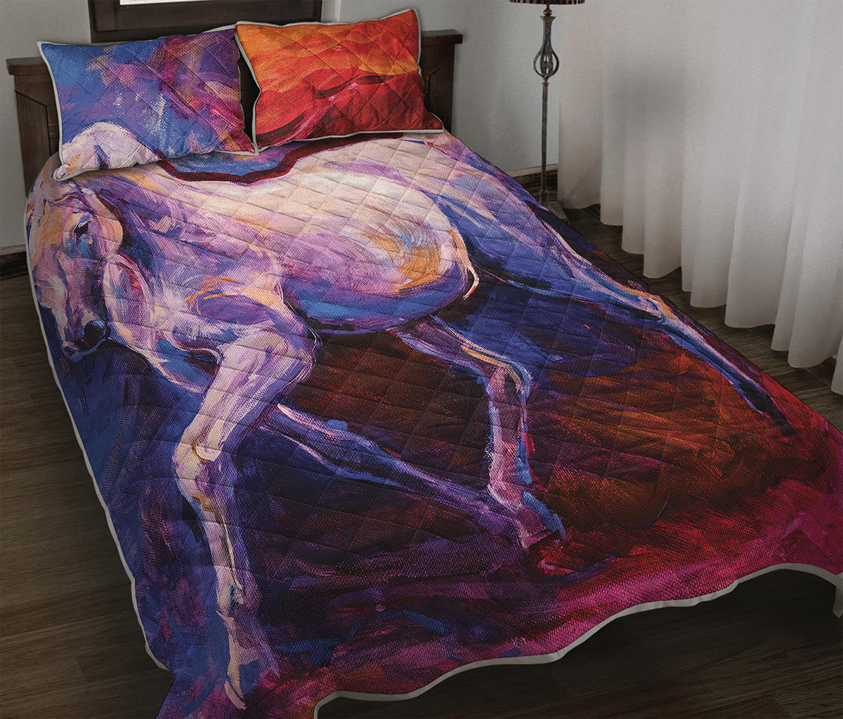 Colorful Horse Portrait Print Quilt Bed Set