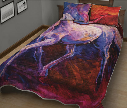 Colorful Horse Portrait Print Quilt Bed Set