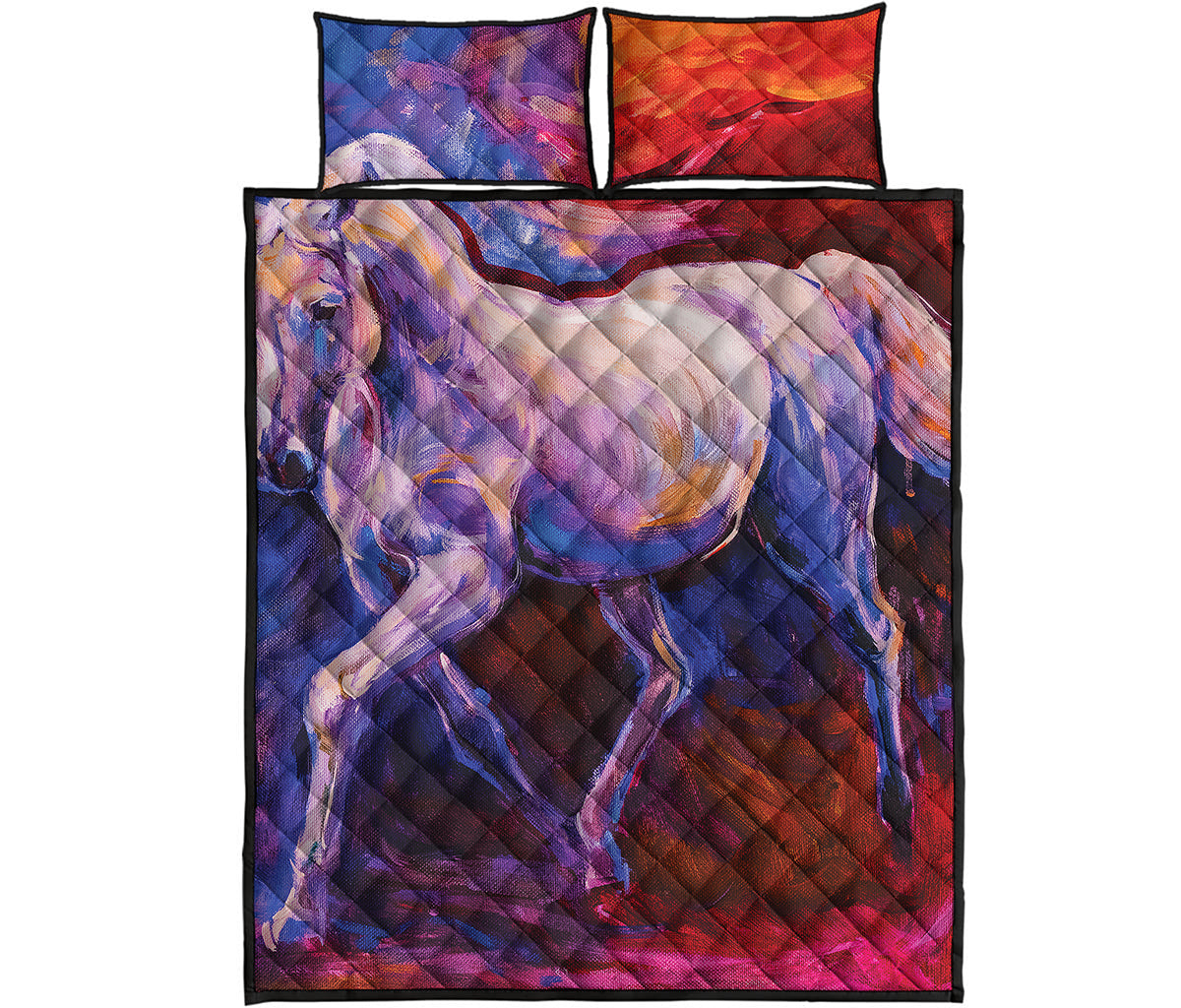 Colorful Horse Portrait Print Quilt Bed Set