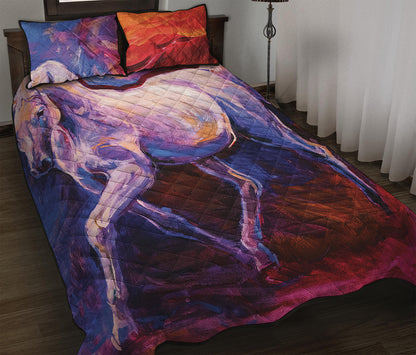 Colorful Horse Portrait Print Quilt Bed Set