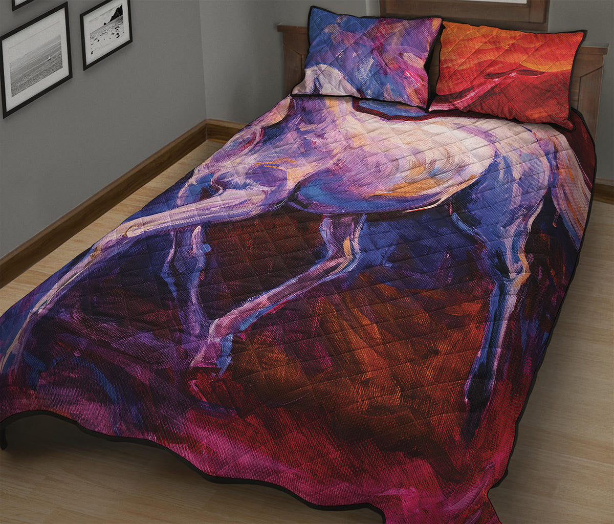 Colorful Horse Portrait Print Quilt Bed Set