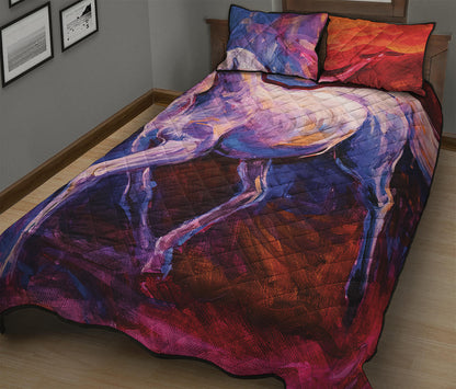 Colorful Horse Portrait Print Quilt Bed Set