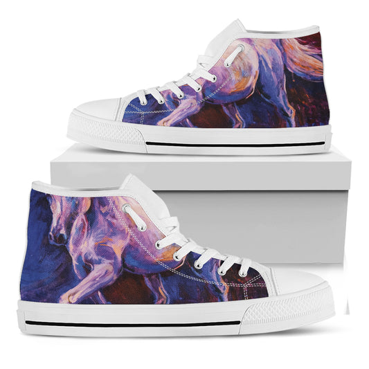 Colorful Horse Portrait Print White High Top Shoes