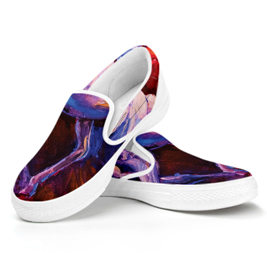 Colorful Horse Portrait Print White Slip On Shoes