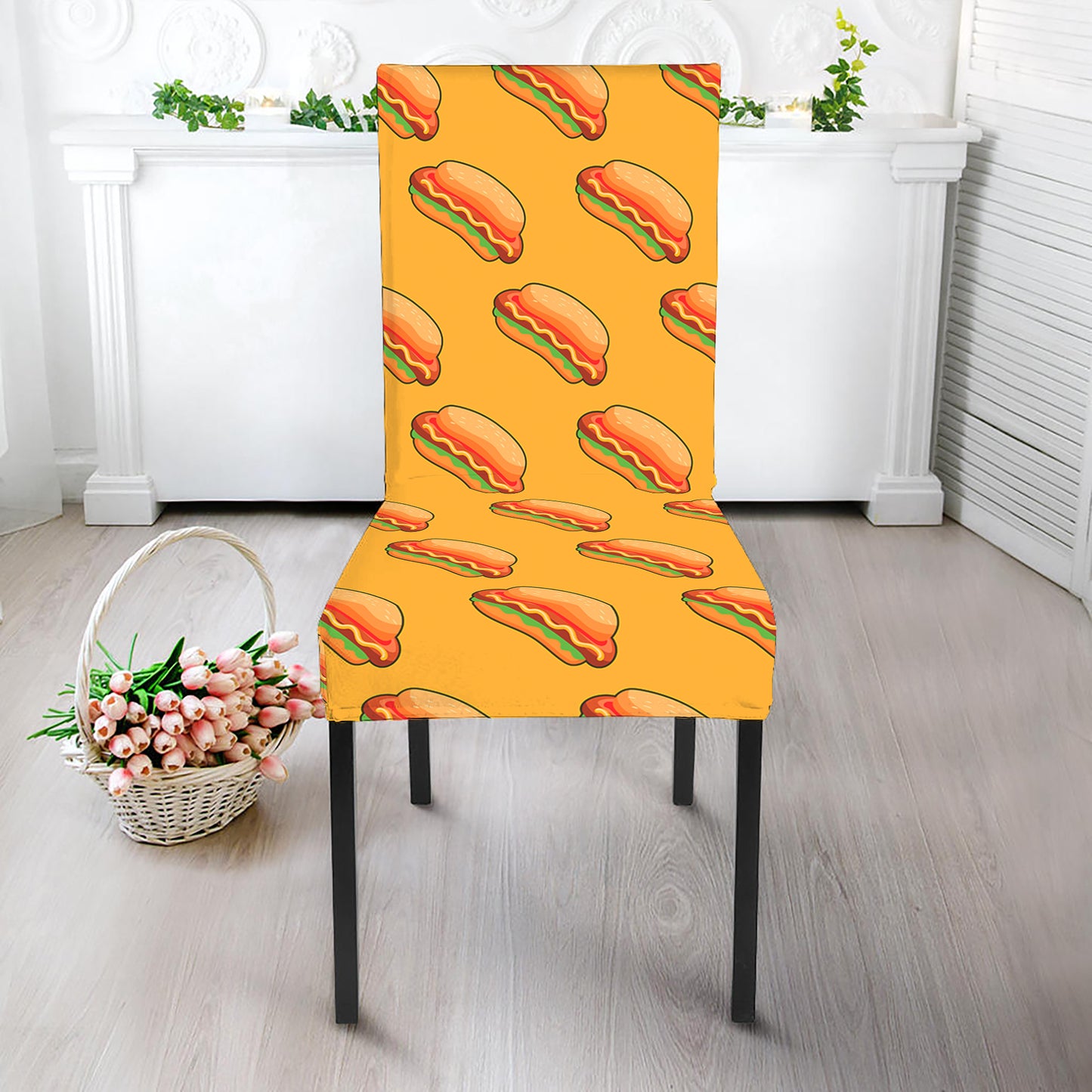 Colorful Hot Dog Pattern Print Dining Chair Slipcover