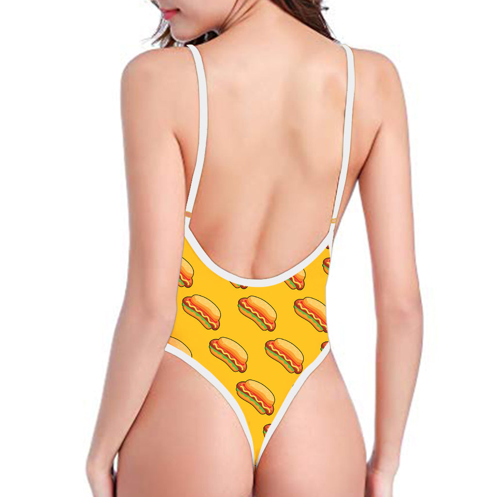 Colorful Hot Dog Pattern Print One Piece High Cut Swimsuit