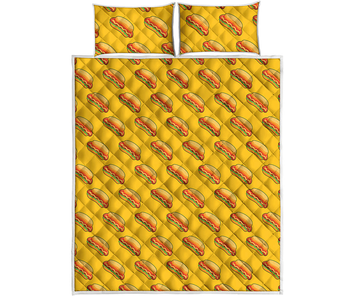 Colorful Hot Dog Pattern Print Quilt Bed Set
