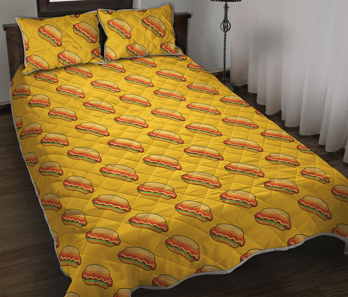 Colorful Hot Dog Pattern Print Quilt Bed Set