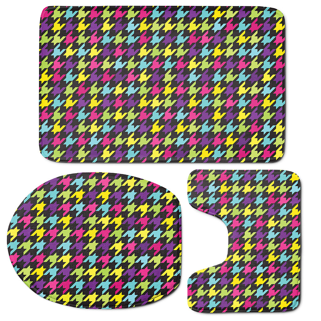 Colorful Houndstooth Pattern Print 3 Piece Bath Mat Set