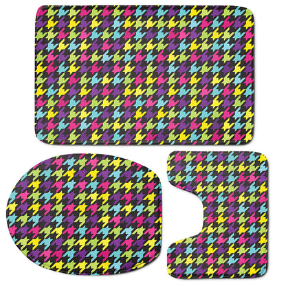 Colorful Houndstooth Pattern Print 3 Piece Bath Mat Set