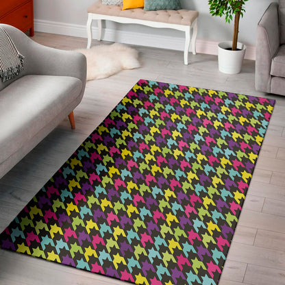 Colorful Houndstooth Pattern Print Area Rug