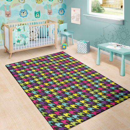 Colorful Houndstooth Pattern Print Area Rug