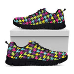 Colorful Houndstooth Pattern Print Black Sneakers