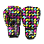 Colorful Houndstooth Pattern Print Boxing Gloves