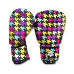 Colorful Houndstooth Pattern Print Boxing Gloves