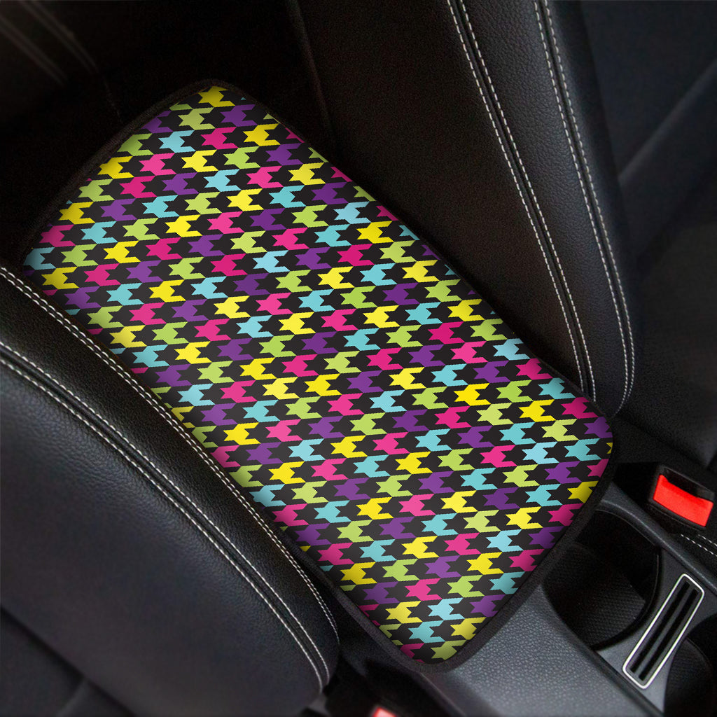 Colorful Houndstooth Pattern Print Car Center Console Cover