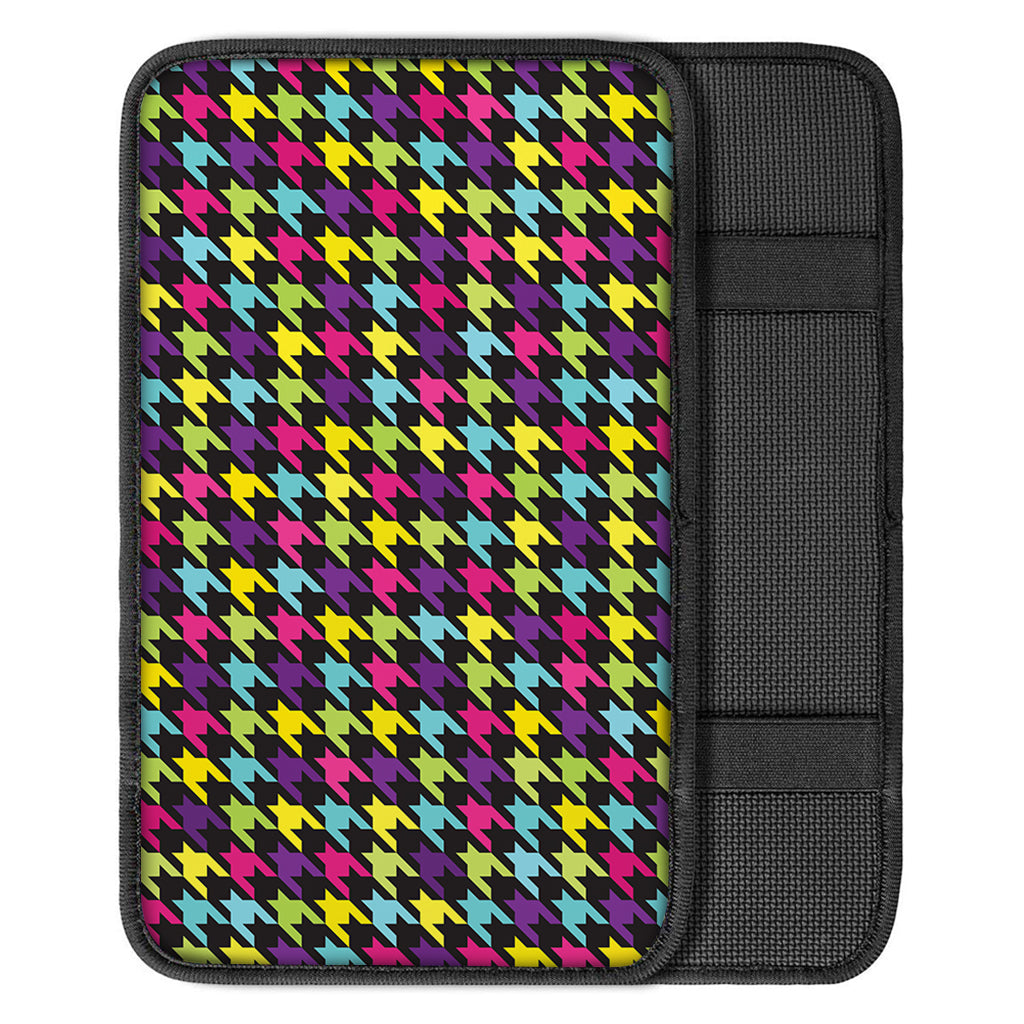 Colorful Houndstooth Pattern Print Car Center Console Cover