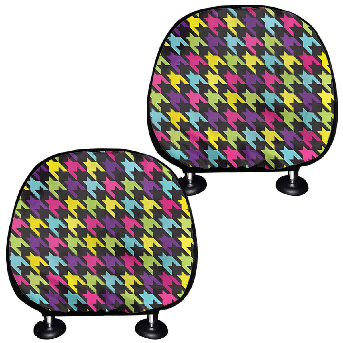Colorful Houndstooth Pattern Print Car Headrest Covers